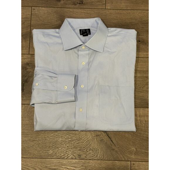JoS A Bank Dress Shirt Mens 17 37 Traveler Traditional Solid Blue Button Up - Picture 1 of 9